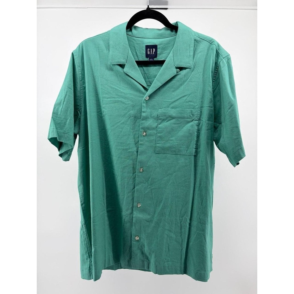 Gap Linen Camp Shirt, Solid Green Button Linen Blend Casual Dress, L NWT S211